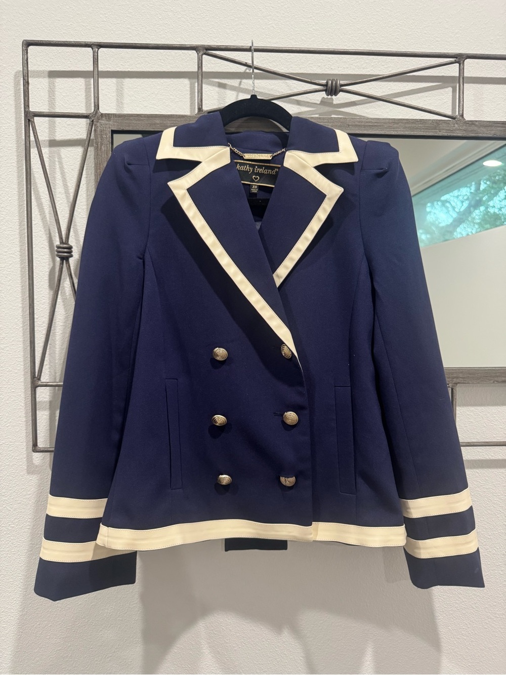 kathy ireland Navy Blazer with Ivory Trim and Gold Buttons